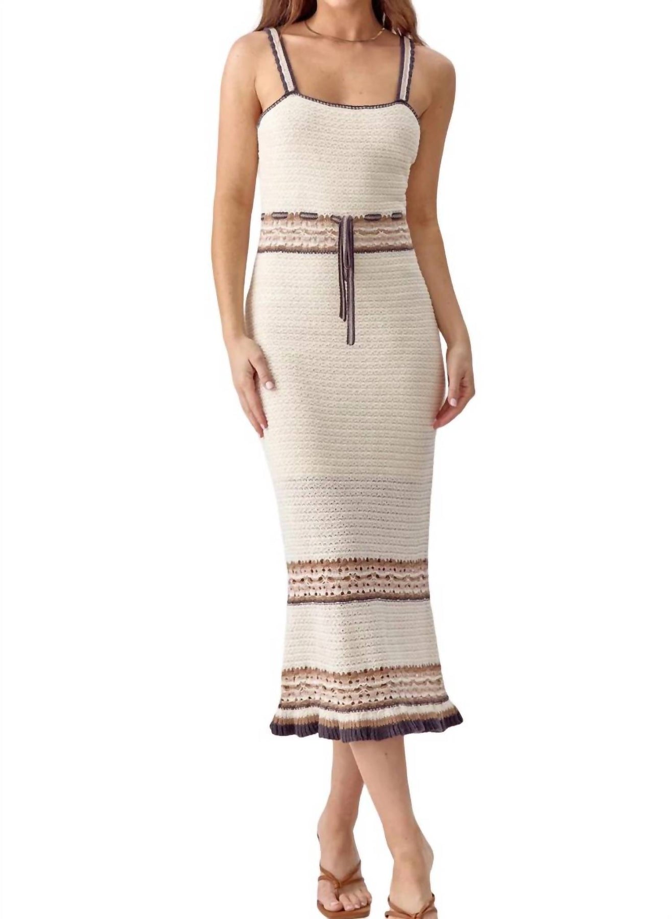Brooklyn Natural/ 7732556333116 Midikleid – gehäkelt, Schwarz