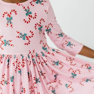 Candy Cane Cutie Kleid mit schwingendem Rock – 3/4-Ärmel, Taschen