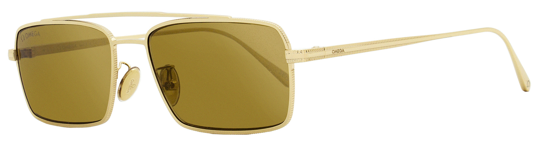 Omega OM0028H 32G rechteckige Herren-Sonnenbrille in Gold, 56 mm