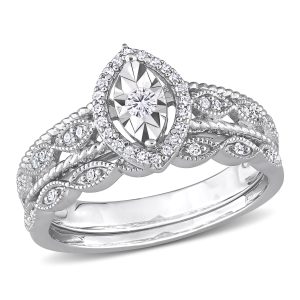 Mimi & Max ovales Halo-Brautring-Set aus Sterlingsilber mit Diamanten – 1/5 ct TDW