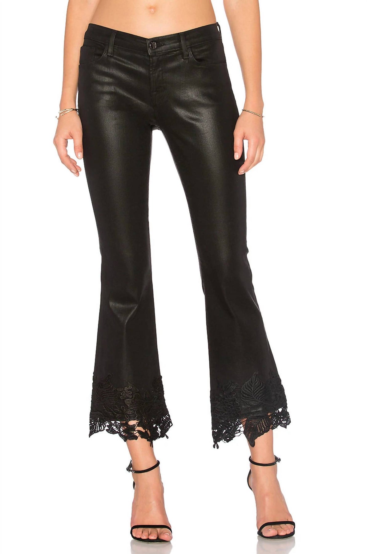 Selena verkürzte Bootcut-Jeans mit mittelhohem Bund in Black Lace