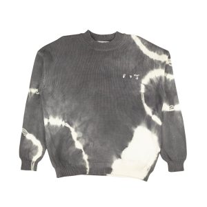 Graues/weißes Rundhals-Oberteil mit Batikmuster