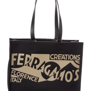 Ferragamo 7732539457596 Shopper – Leder, Canvas, mittelgroß, Logo