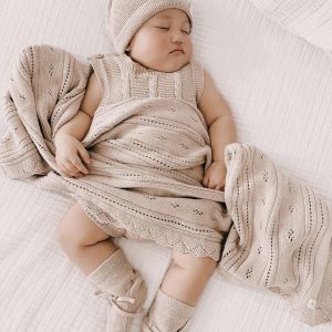 Luna + Luca Pointelle Babydecke aus Bio-Baumwolle in Heather Beige