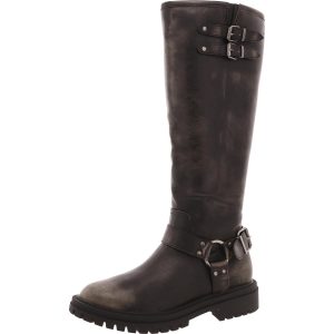 MH240803 Stiefel – Kunstleder, mit Reißverschluss, Motorradstil