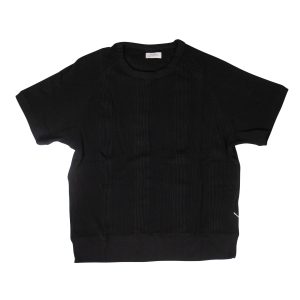 Saturdays NYC Kyrie kurzärmeliges T-Shirt mit Waffelstruktur und Streifen – Schwarz