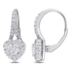 Mimi & Max 2ct DEW Ohrringe – synthetischer Moissanit, Sterlingsilber, Brisurverschluss, Herzmotiv, Halo-Besatz