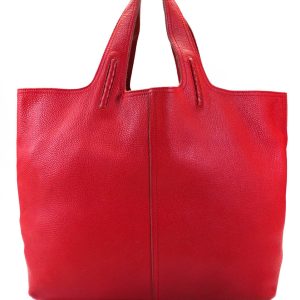 Bottega Veneta Cervo große rote Shopper-Handtasche aus genarbtem Leder mit zwei Riemen und Velourslederfutter