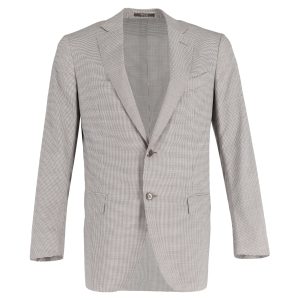 Ermenegildo Zegna einreihiger Blazer aus beiger Trofeo-Wolle mit feinem Karomuster – 7748629790780