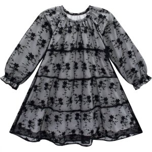 Mädchenkleid mit Spitzenüberlage – Schwarz – 7733689843772