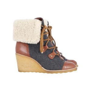 Tory Burch Marley Flannel Keilstiefel aus braunem Leder