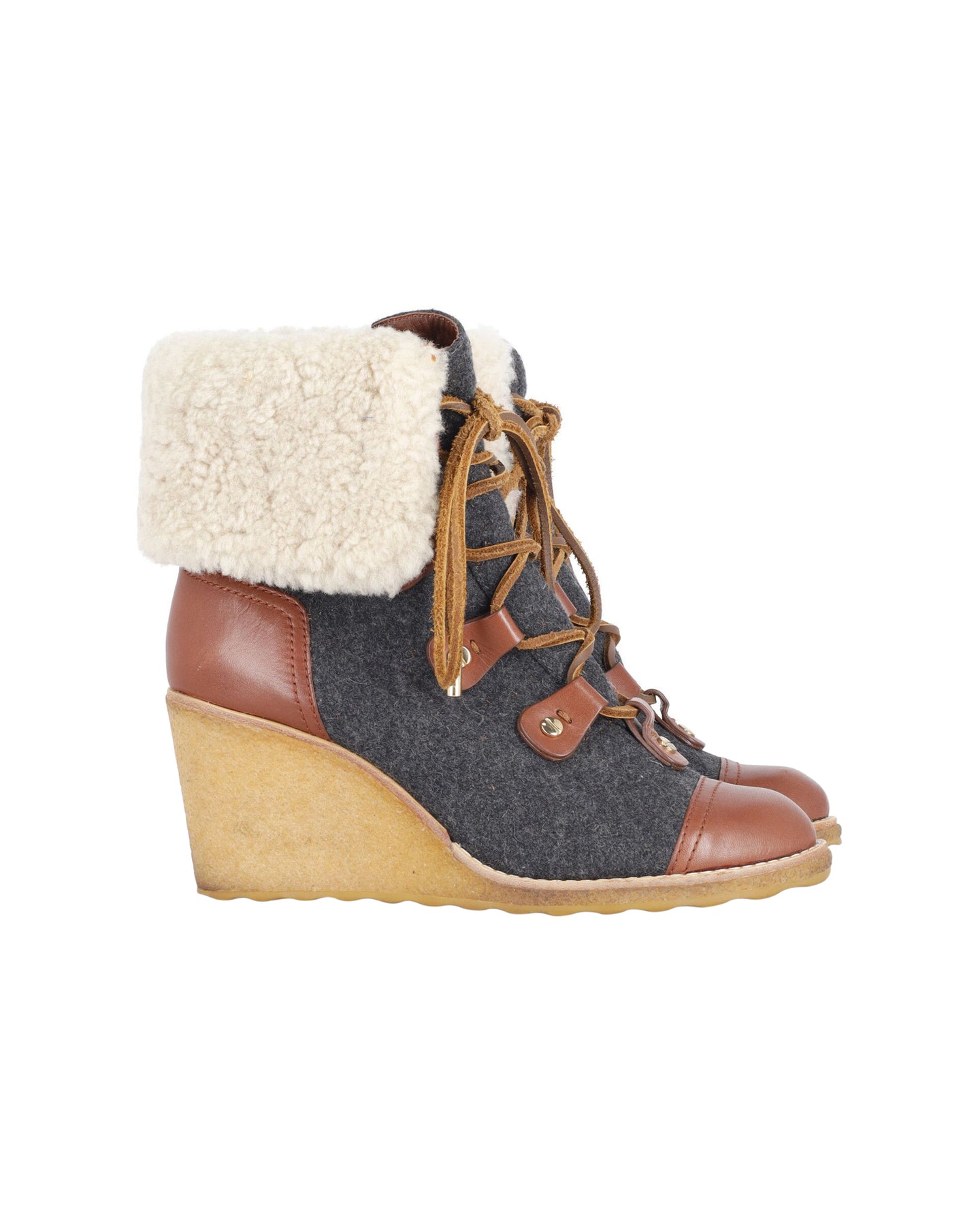 Tory Burch Marley Flannel Keilstiefel aus braunem Leder