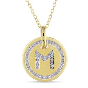 Mimi & Max Anhänger mit Initiale M, Diamantakzent und Kette aus gelbvergoldetem Sterlingsilber