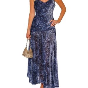 Elodie Samt-Midikleid – Marineblau
