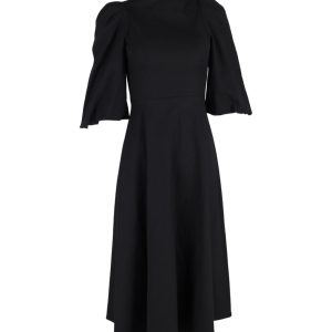 Mother of Pearl Sofia Baumwoll-Midikleid mit Puffärmeln in Schwarz
