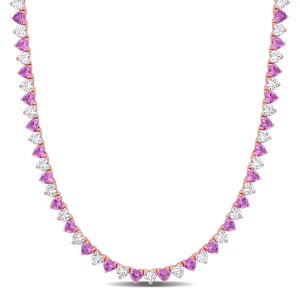 Mimi & Max Halskette mit synthetischen rosa und weißen Saphiren im Herzschliff, 31 1/5 ct TGW, rosafarbenes Silber, 18 Zoll