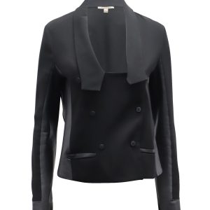 Diane Von Furstenberg zweireihiger Blazer aus schwarzem Triacetat mit Lederbesatz