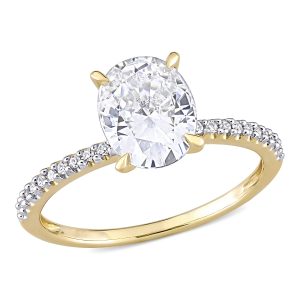 Mimi & Max 2ct DEW Created Moissanite 1/10ct TW 14k Verlobungsring – Gelbgold, Solitär, Diamant, Weiß, oval