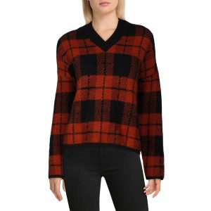 Colleen Pullover – Wollmischung, V-Ausschnitt, Karomuster