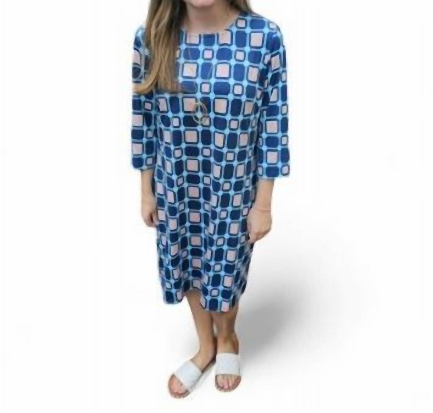 Block Print /khaki Kleid – Blau
