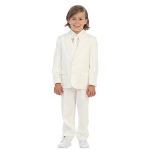 Jewels & Gents elfenbeinfarbener fünfteiliger Baby-Jungen-Anzug mit Jacke, Weste, Hemd, Krawatte und Hose, 6–24 Monate