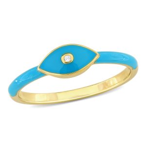 Mimi & Max Emaille-Ring mit synthetischem weißem Saphir aus gelbvergoldetem Sterlingsilber