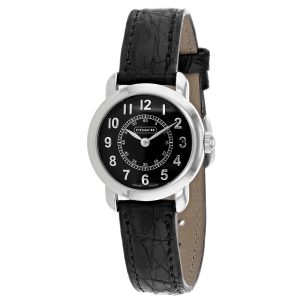 Coach Damen Quarzuhr – Zifferblatt: Schwarz, schwarzes Lederarmband, Silberfarben, 7785031237692