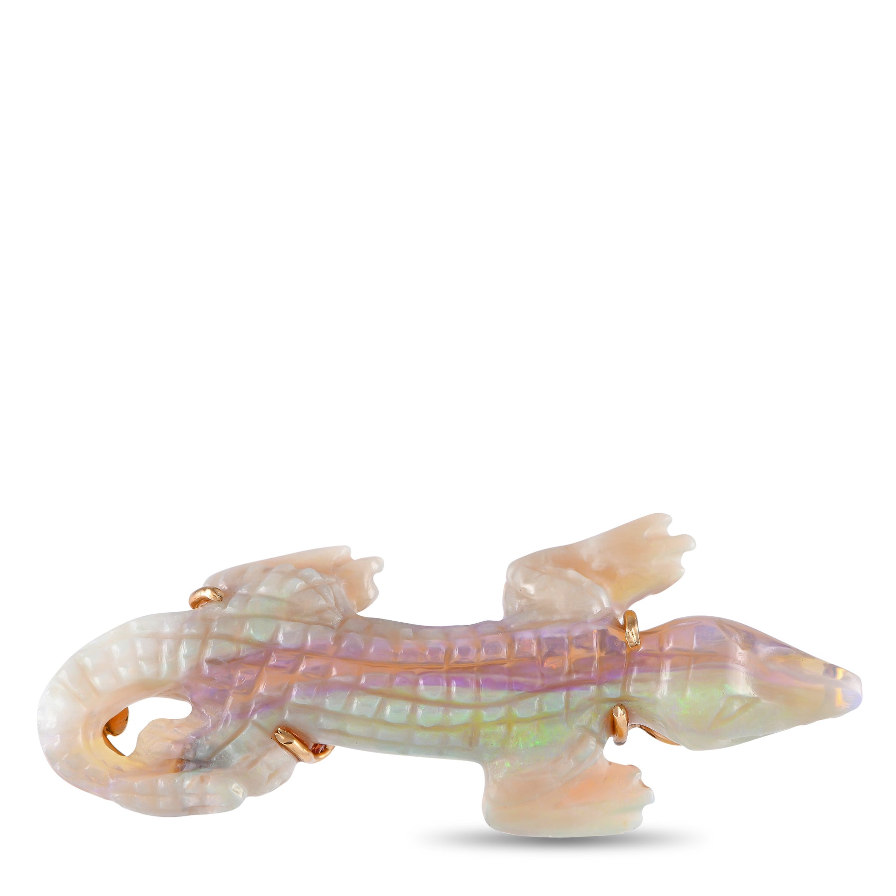 LB Exclusive 14K Crocodile MF04-090424 Brosche – Gelbgold, geschnitzt, Opal