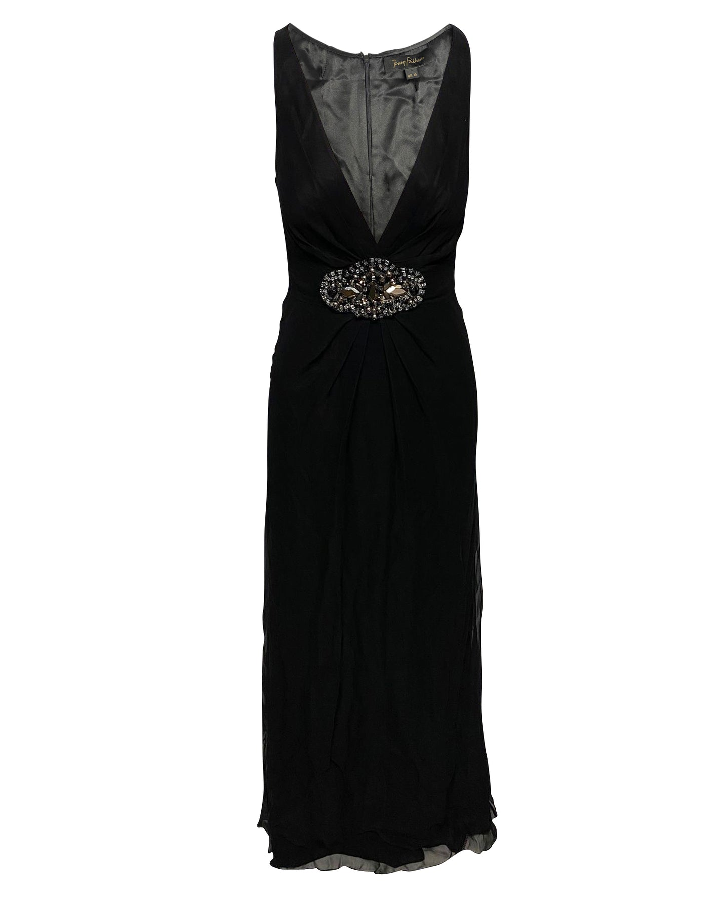Jenny Packham verziertes Abendkleid aus schwarzer Seide – 7748643094588