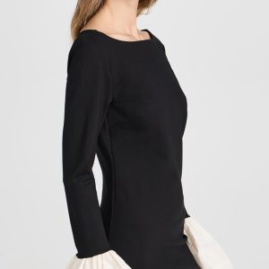 Staud Hawthorne figurbetontes Damen-Minikleid mit Glockenärmeln und elfenbeinfarbenem Besatz – Schwarz