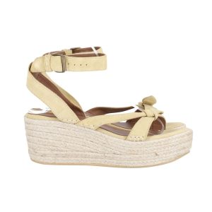 Ba&Sh Veloursleder-Espadrilles in Beige mit Knöchelriemen und Keilabsatz