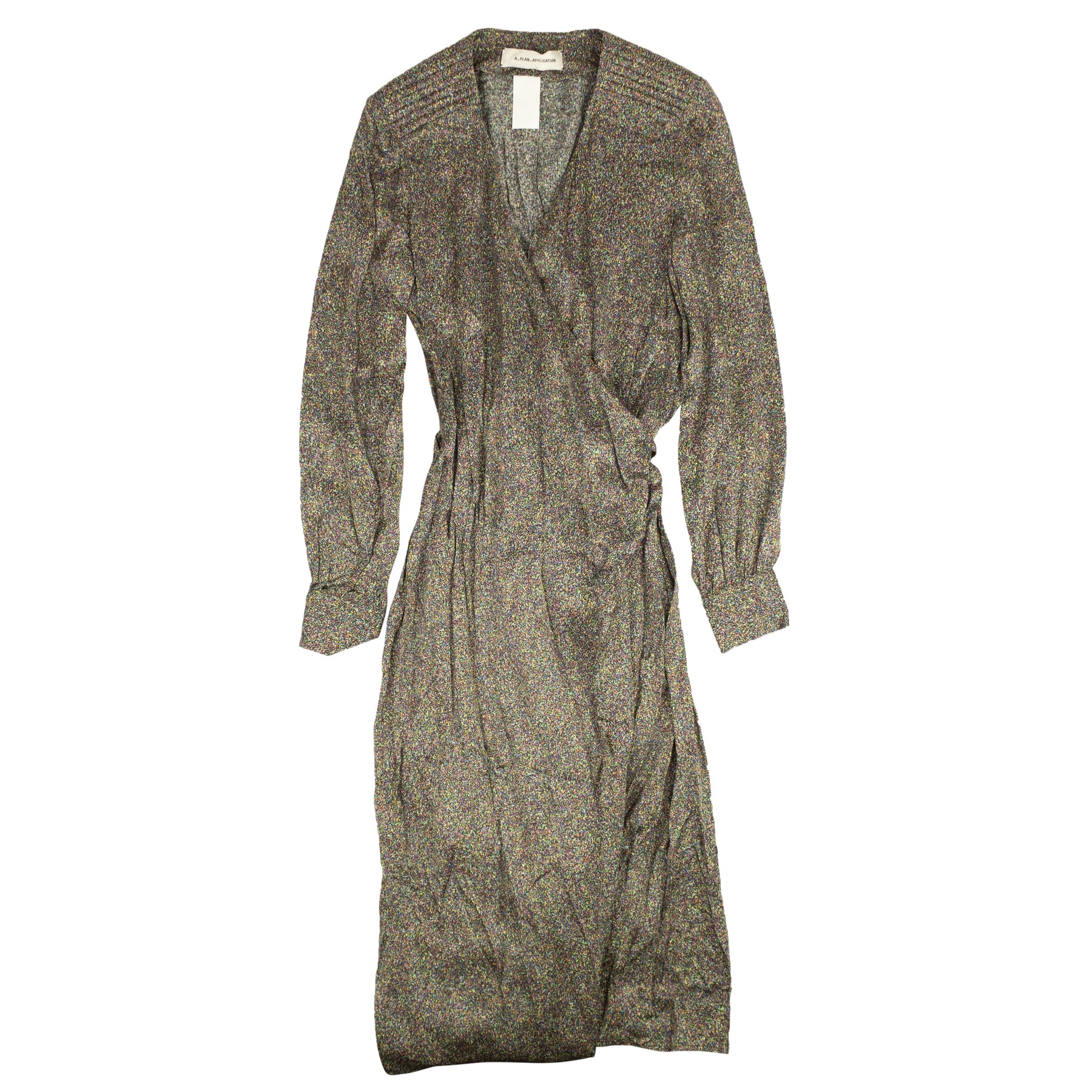 Mehrfarbiges langärmeliges Wickelkleid