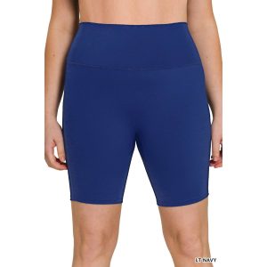Bikershorts mit hohem Bund und breitem Taillenband – Helles Marineblau – 7733795749948
