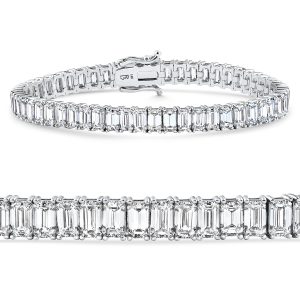 Tennisarmband mit Diamanten im Smaragdschliff, 22,50 ct, 14 K Weißgold, 7