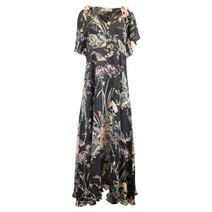 Red Valentino 7733640396860 Midikleid – Schulter-Cut-outs, bedruckt, Schwarz, Seide