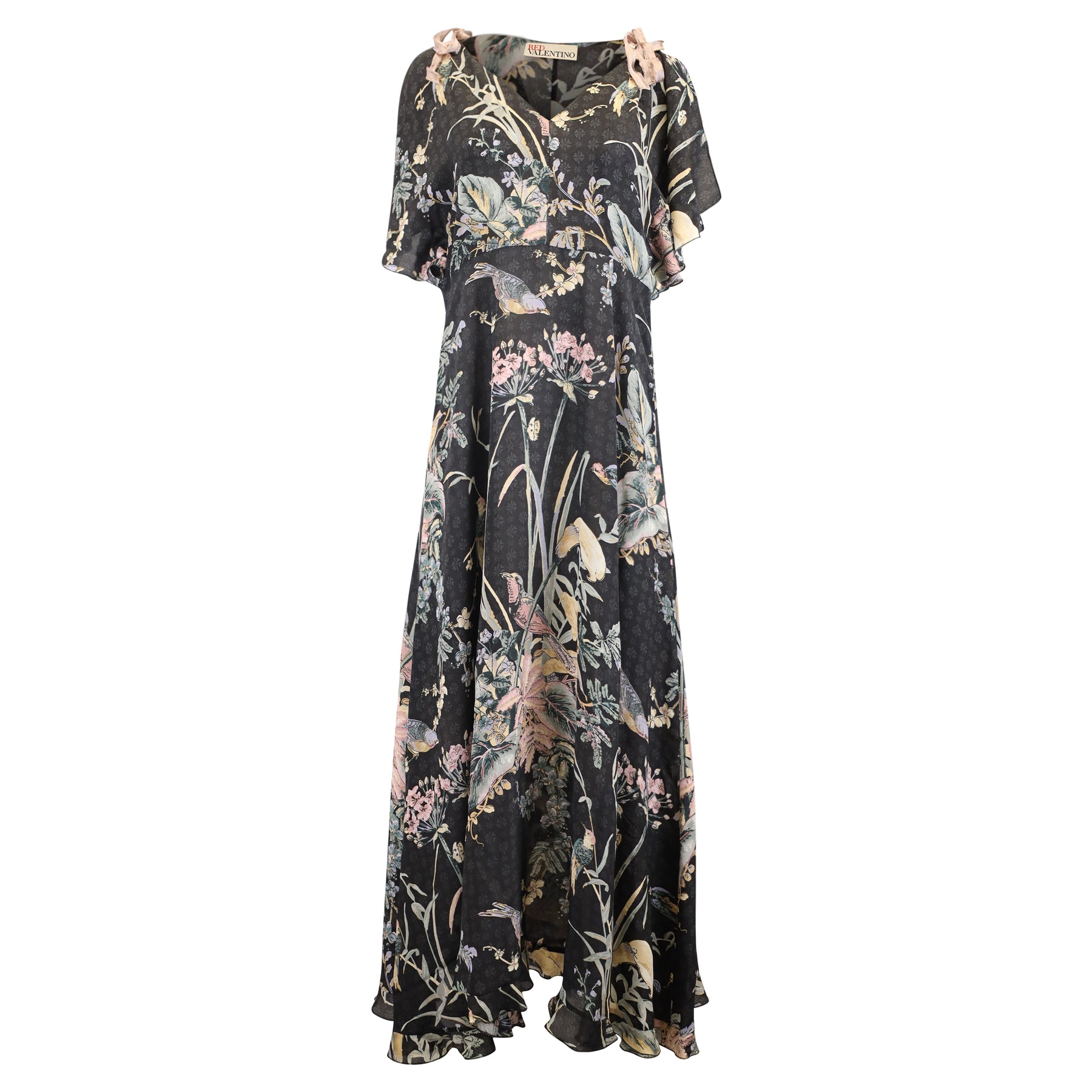 Red Valentino 7733640396860 Midikleid – Schulter-Cut-outs, bedruckt, Schwarz, Seide