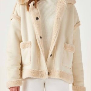 Gewebte Lammfelljacke – Beige