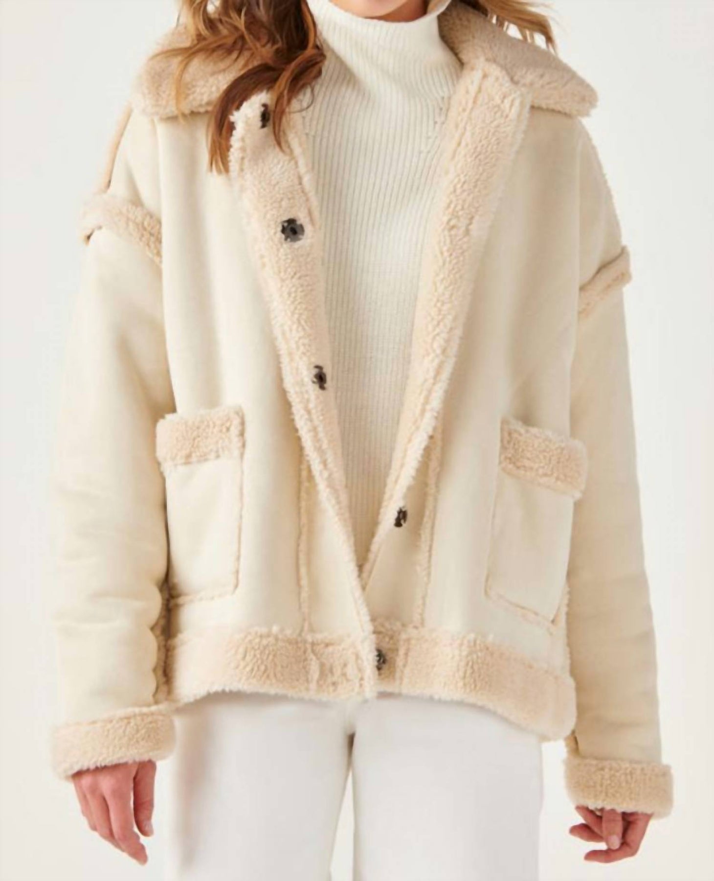 Gewebte Lammfelljacke – Beige