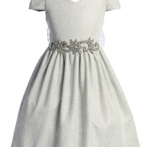 Funkelndes schulterfreies Blumenmädchenkleid, Größen 4–16