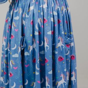 Moon Kleid mit schwingendem Rock – 3/4-Ärmel, Taschen, Blau