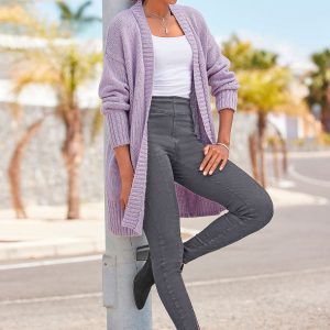 LASCANA Strickjacke – Damen, gerippt, lang, Saum