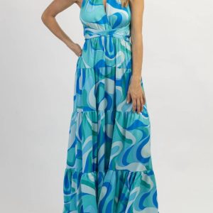 Paradiso Neckholder-Maxikleid in Multiblue