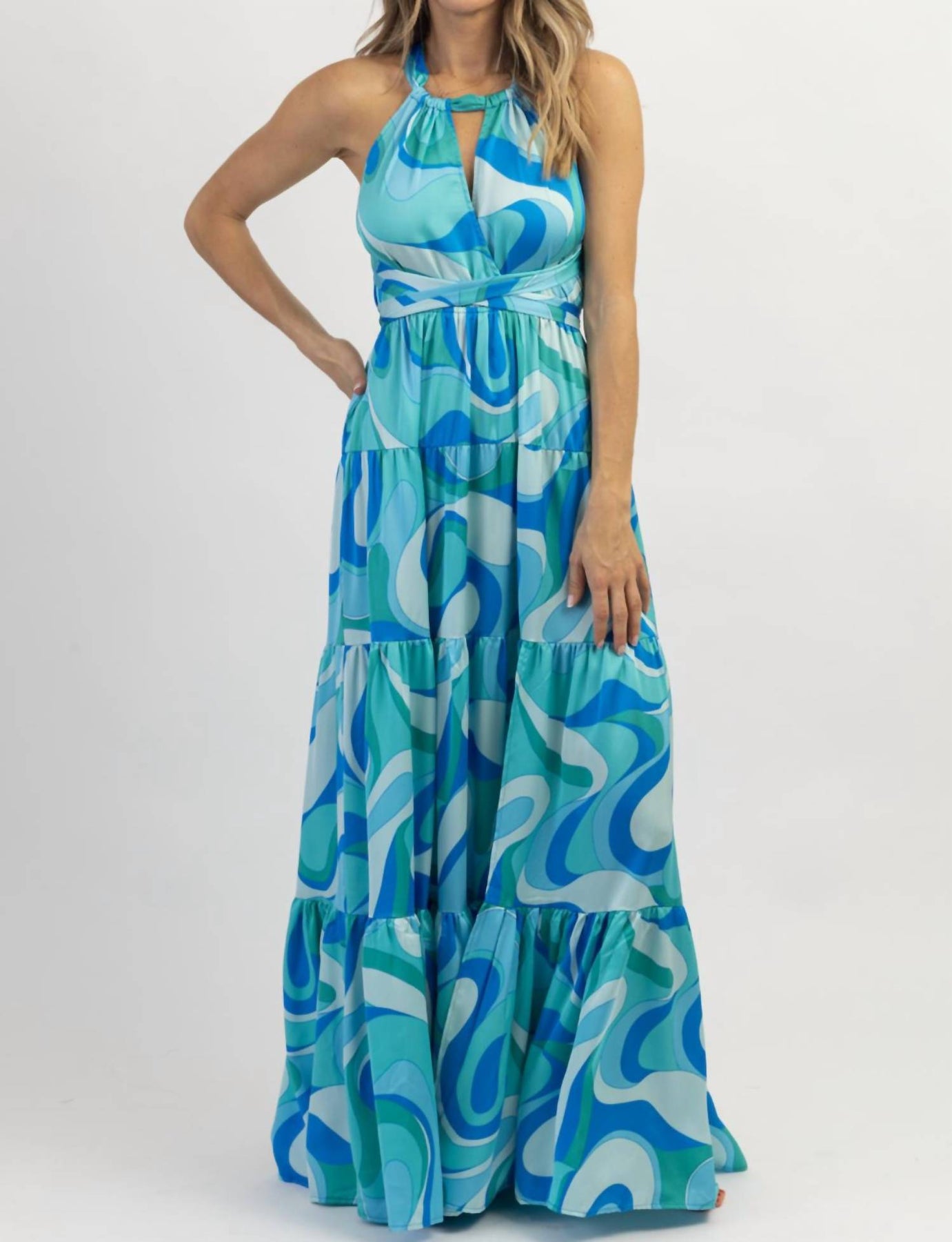 Paradiso Neckholder-Maxikleid in Multiblue