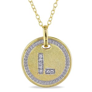 Mimi & Max Anhänger mit Initiale L, Diamantakzent und Kette aus gelbvergoldetem Sterlingsilber