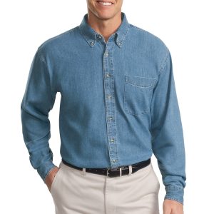 Port Authority langärmeliges Herren-Denimhemd in Langgröße – TLS600