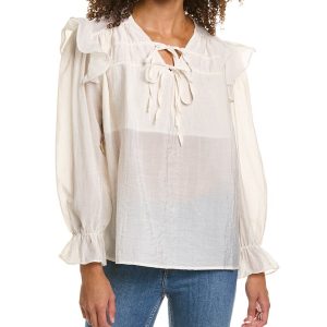 70/21 Bluse mit Bindeband am Ausschnitt