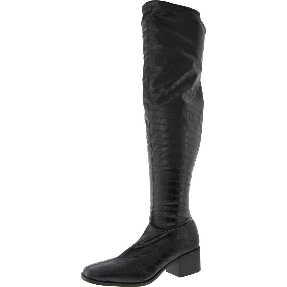 kniehohe Stiefel – Kunstleder, Tiermuster
