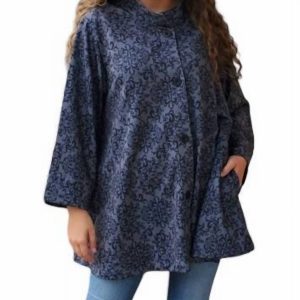 Jacke – Damastmuster, Schwarz, weit schwingender Schnitt, Grau
