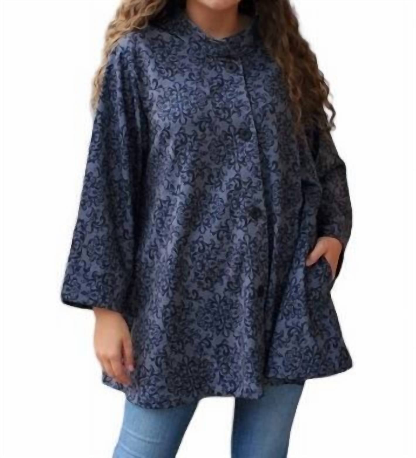 Jacke – Damastmuster, Schwarz, weit schwingender Schnitt, Grau