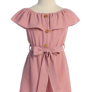 Mädchen-Kurzoverall mit Rüschenbesatz, Knöpfen und Taillenband, Größen 4–14